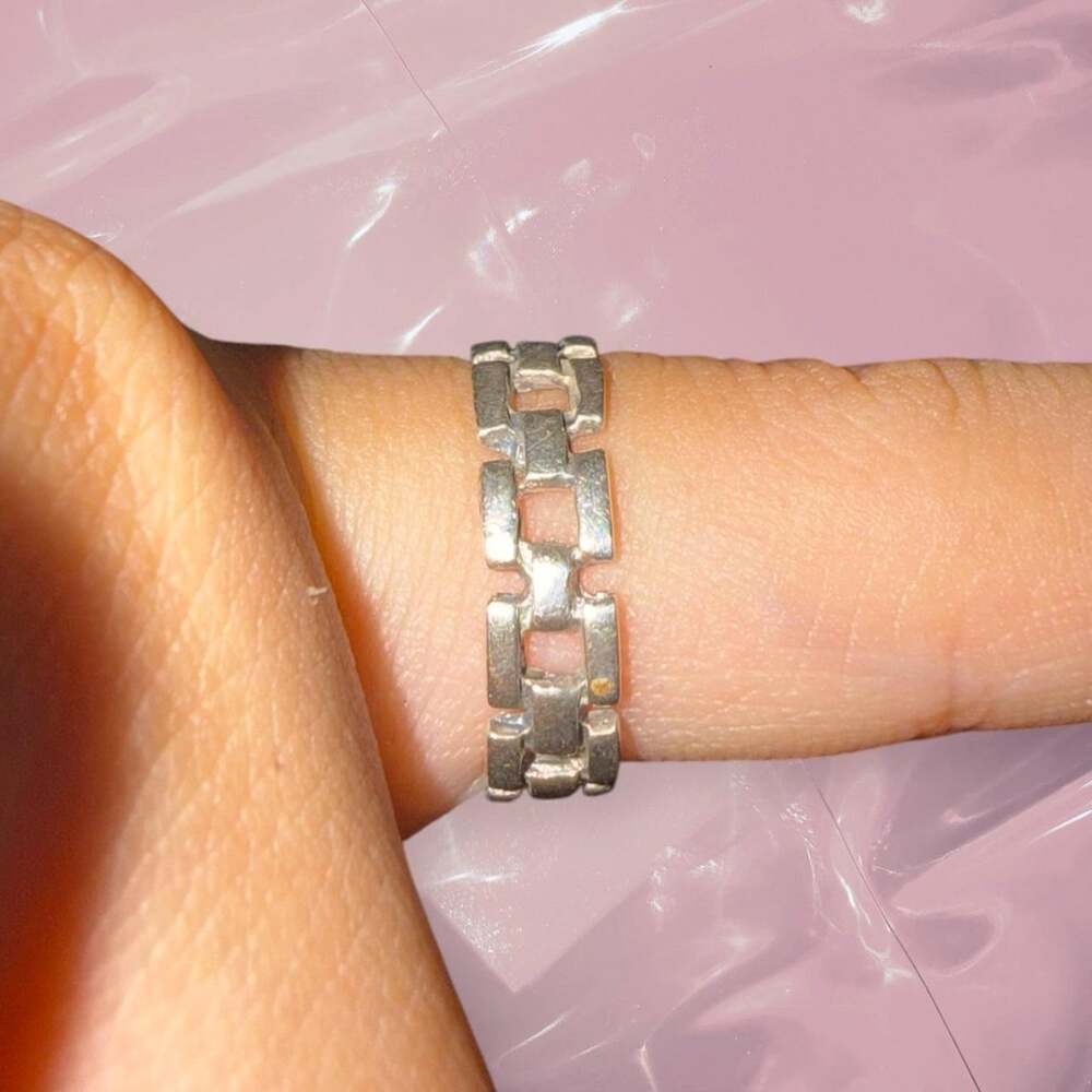 Vintage Y2K Grunge Square Chain Link Ring 925 Sterling Silver Size 5